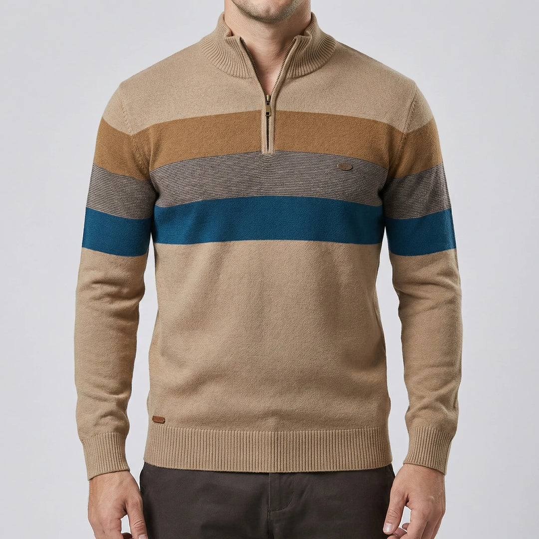 Randig halvzip-tröja för herr, modell Toby. Elegant och mångsidig herrtröja som passar både vår- och höstmode.