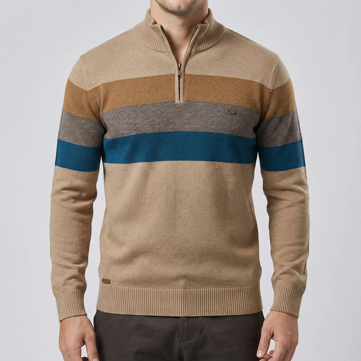 Randig halvzip-tröja för herr, modell Toby. Elegant och mångsidig herrtröja som passar både vår- och höstmode.