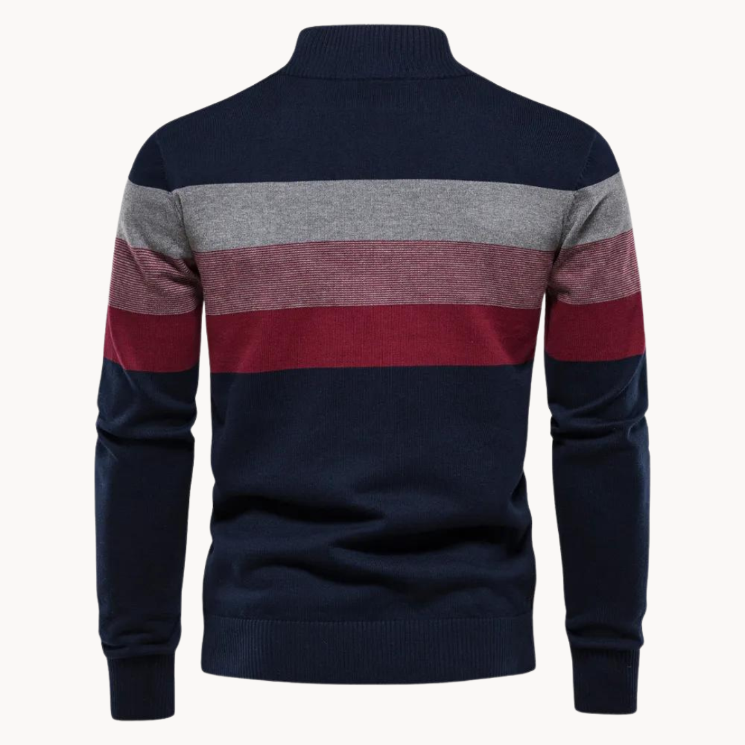 Bekväm randig halvzip-tröja för män. Långärmad pullover, perfekt vardagströja för hösten.