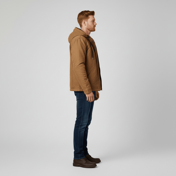 Bekväm herr hoodie med dragkedja och huva, idealisk för sportig look och fritidsbruk.