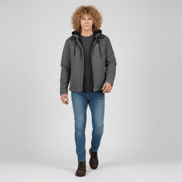 Bekväm och sportig herr hoodiejacka, med dragkedja och huva, designad för daglig användning.
