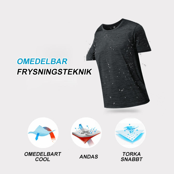 "Herr Ice Silk sport T-shirt i slimmad passform, snabbtorkande och andningsbar med UPF 50+ skydd och rund hals."