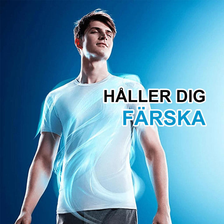 "Herr Ice Silk sport T-shirt i slimmad passform, snabbtorkande och andningsbar med UPF 50+ skydd och rund hals."