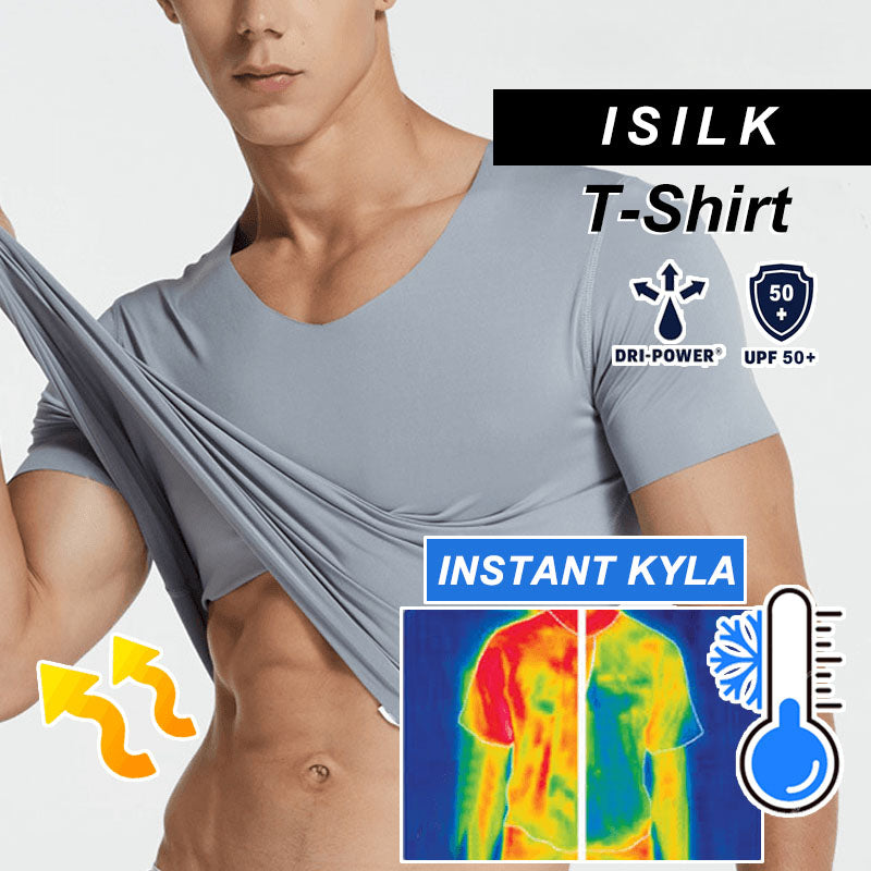 "Herr Ice Silk sport T-shirt i slimmad passform, snabbtorkande och andningsbar med UPF 50+ skydd och rund hals."