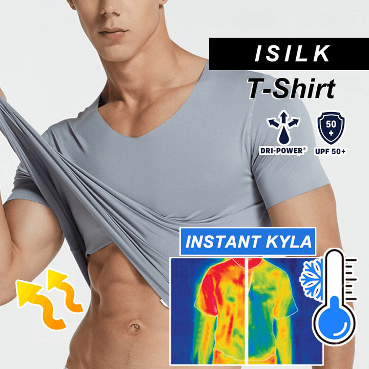 "Herr Ice Silk sport T-shirt i slimmad passform, snabbtorkande och andningsbar med UPF 50+ skydd och rund hals."