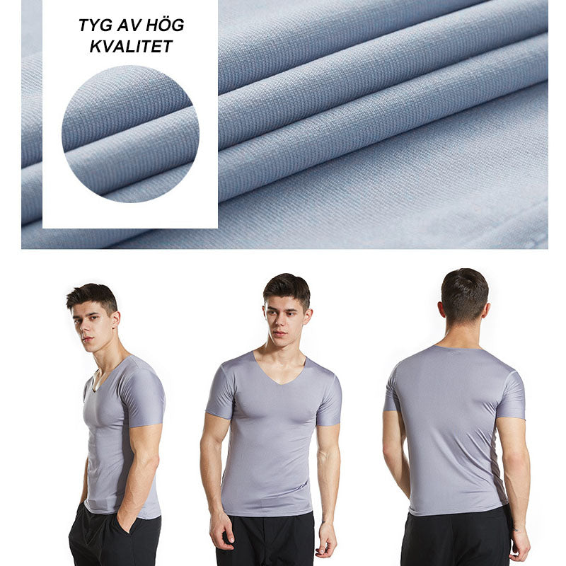 "Herr Ice Silk sport T-shirt i slimmad passform, snabbtorkande och andningsbar med UPF 50+ skydd och rund hals."