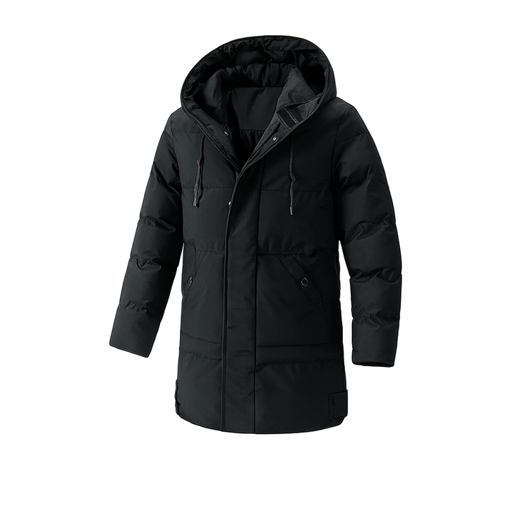 Herr isolerad parkas med huva, perfekt för kallt väder. Varm, stilren vinterjacka för män.