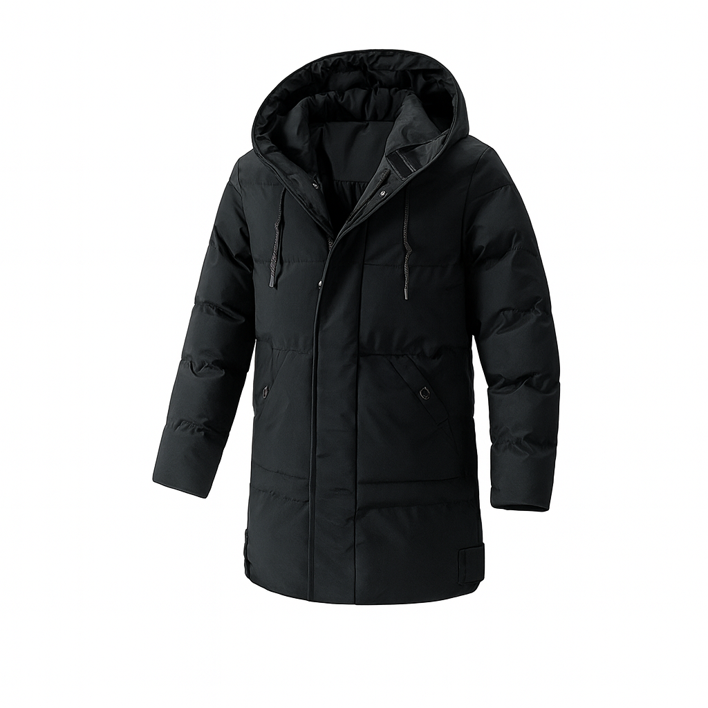 Vädertålig herrjacka med isolering och huva. Bekväm parkas som skyddar mot kyla och vind.