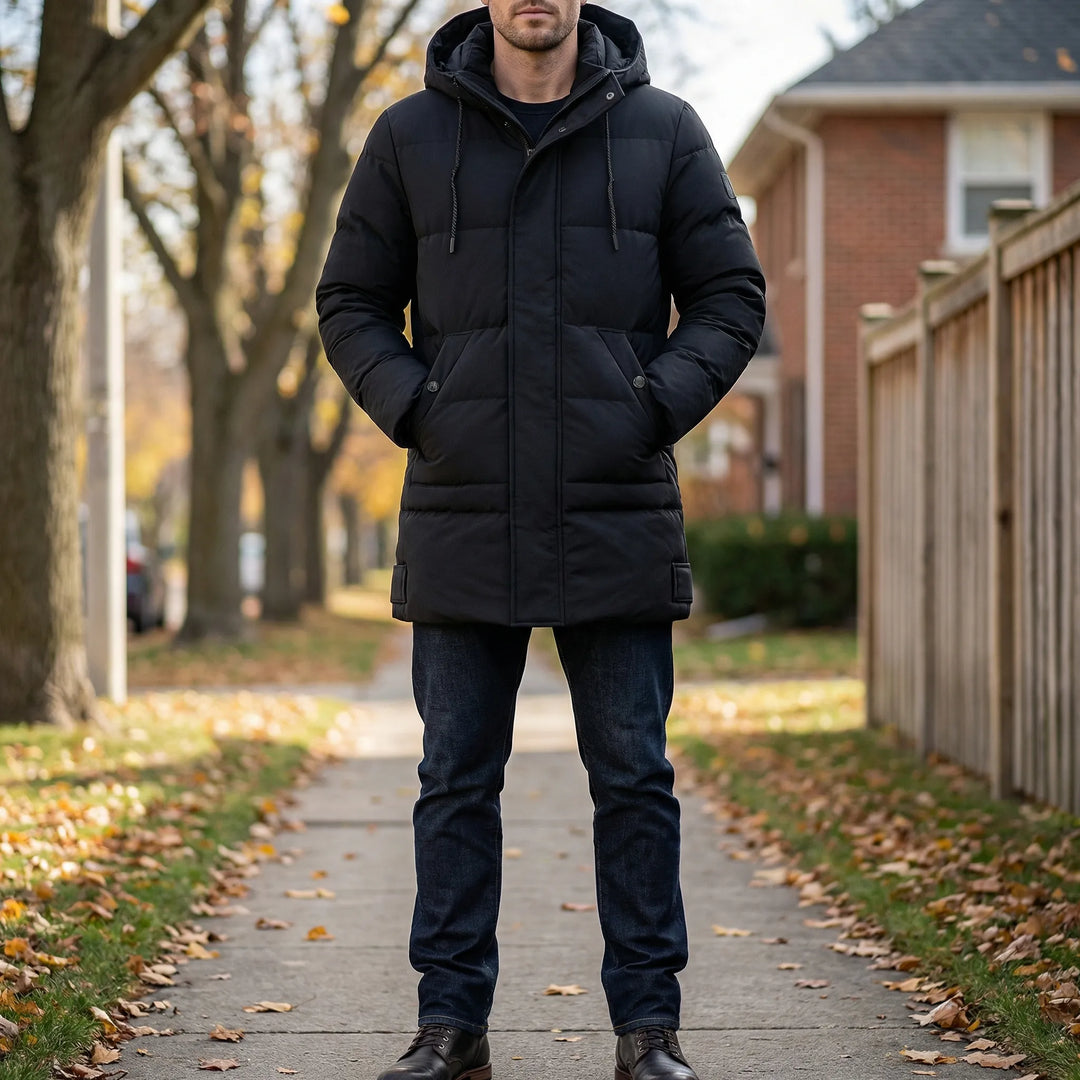 Herr isolerad parkas med huva, perfekt vinterjacka för optimal värme och väderskydd.