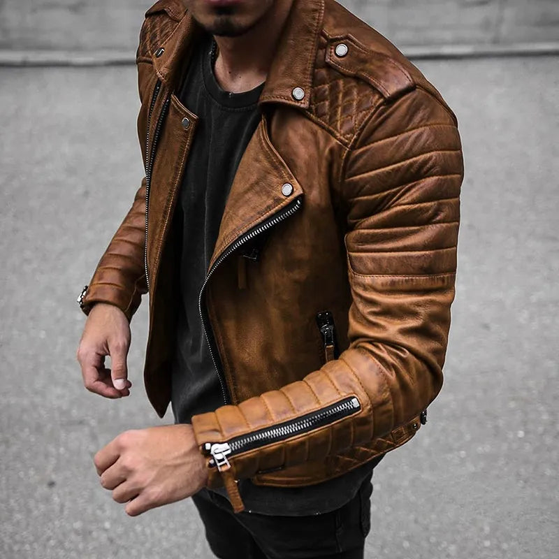 Herr läder bikerjacka Cael, svart slimfit. Robust motorcykelstil för en självsäker look.