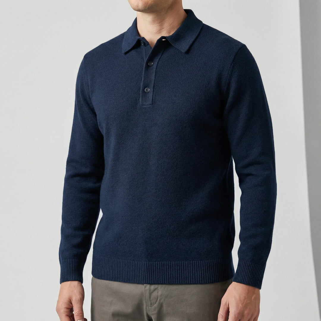 Mjuk och bekväm herr jumper: En långärmad polotröja som kombinerar stil med vardagskomfort.