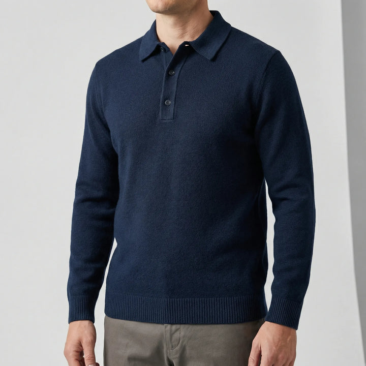 Mjuk och bekväm herr jumper: En långärmad polotröja som kombinerar stil med vardagskomfort.