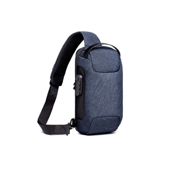 "Herr Motorcykel Bröstväska med USB-port, stöldskydd och multifickor i slitstarkt Oxford-tyg, perfekt för äventyr."