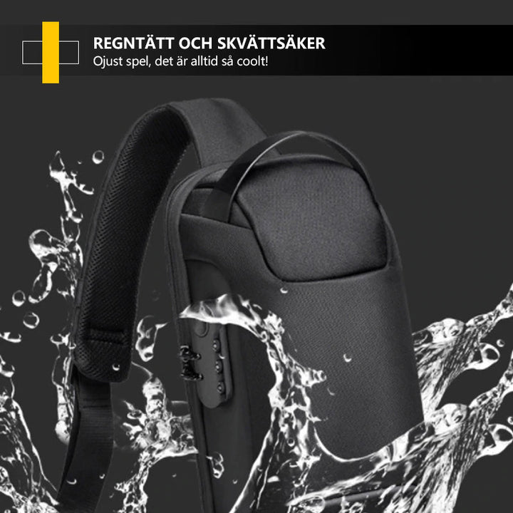 "Herr Motorcykel Bröstväska med USB-port, stöldskydd och multifickor i slitstarkt Oxford-tyg, perfekt för äventyr."