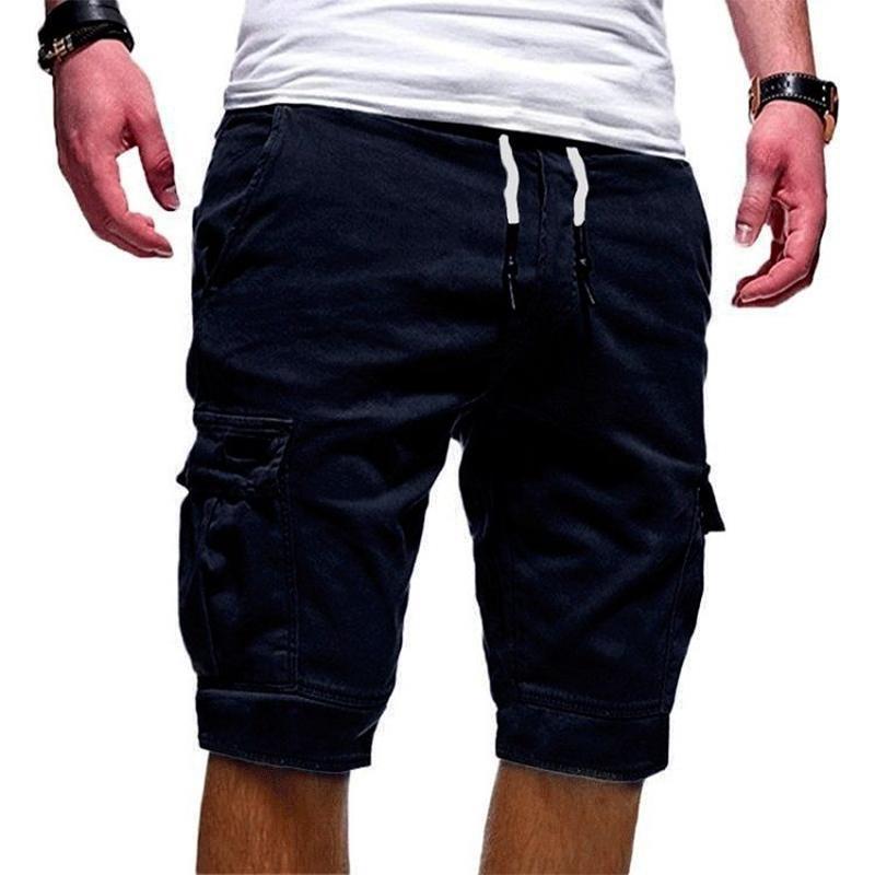 "Herr shorts med multifickdesign i bomull, justerbar snörning i midjan, tillgängliga i flera färger för sommardagar."