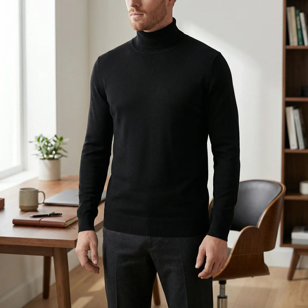 Herr Slim-fit polotröja Toby, elegant basplagg för kontor & vardag. Varmt höst- och vintermode.