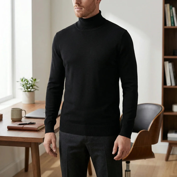 Herr Slim-fit polotröja Toby, elegant basplagg för kontor & vardag. Varmt höst- och vintermode.