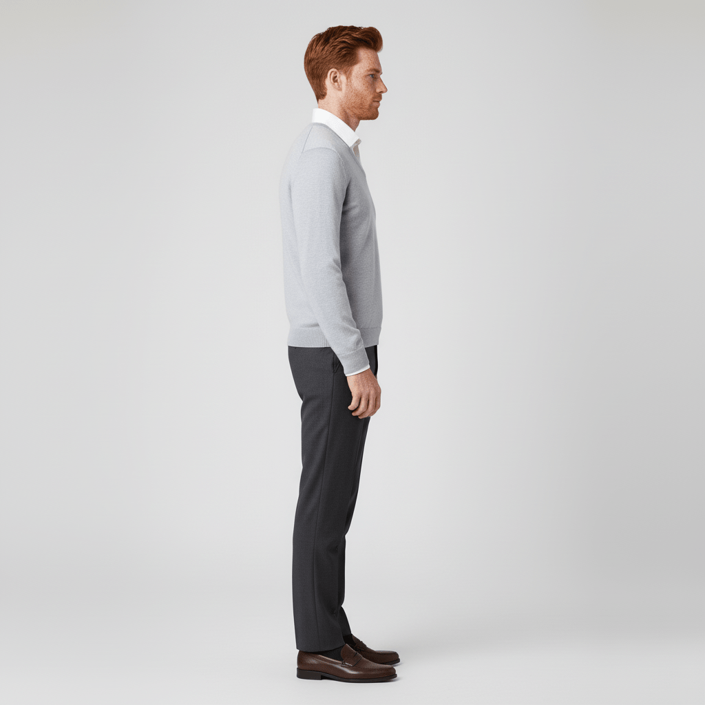 Stickad slim-fit herrtröja, v-ringad design för en tidlös stil.