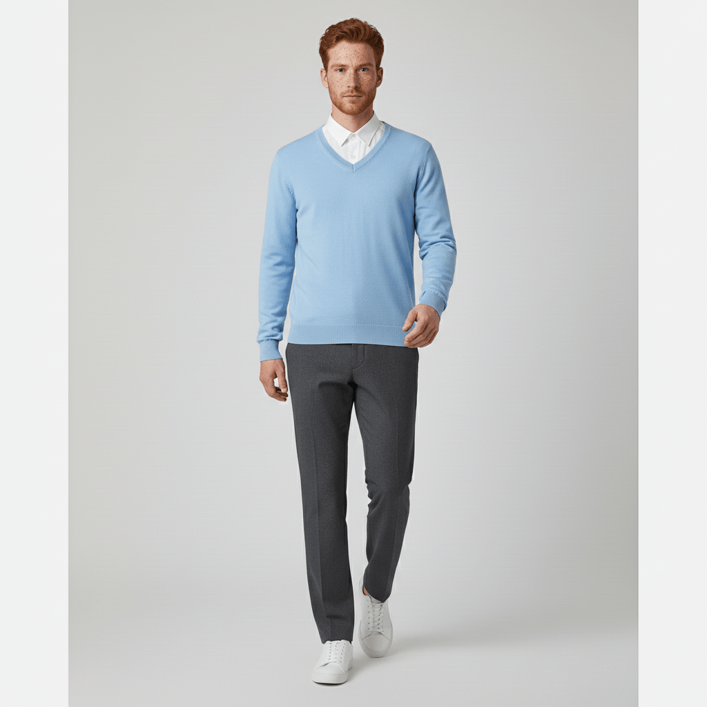 Stilren vardagströja, herr v-ringad slim-fit stickad för komfort.