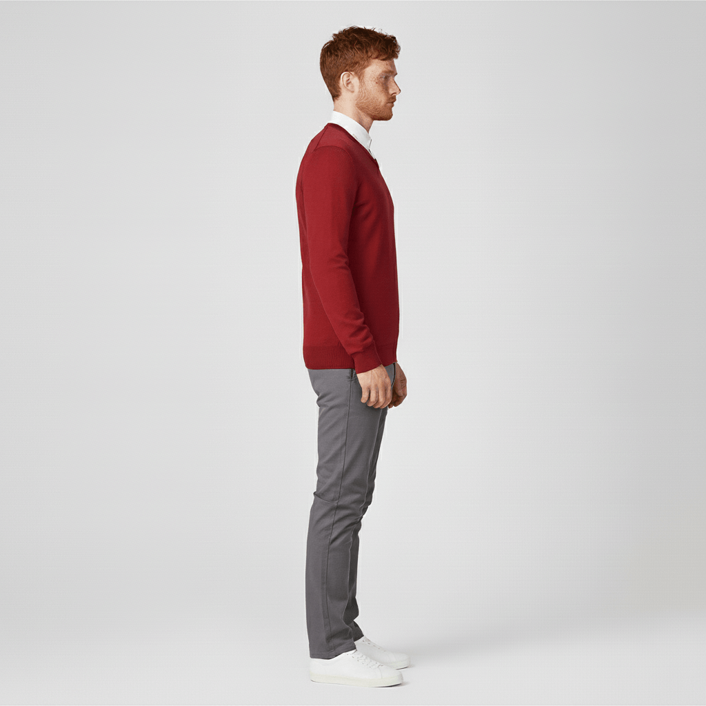Elegant slim-fit v-ringad herrtröja, perfekt för affärsmöten och fritid.