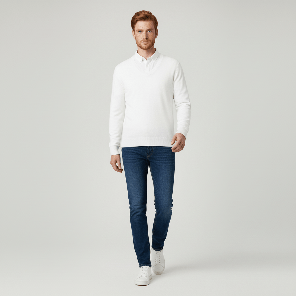 V-ringad slim-fit herrtröja i mjuk stickning, för överlägsen komfort.