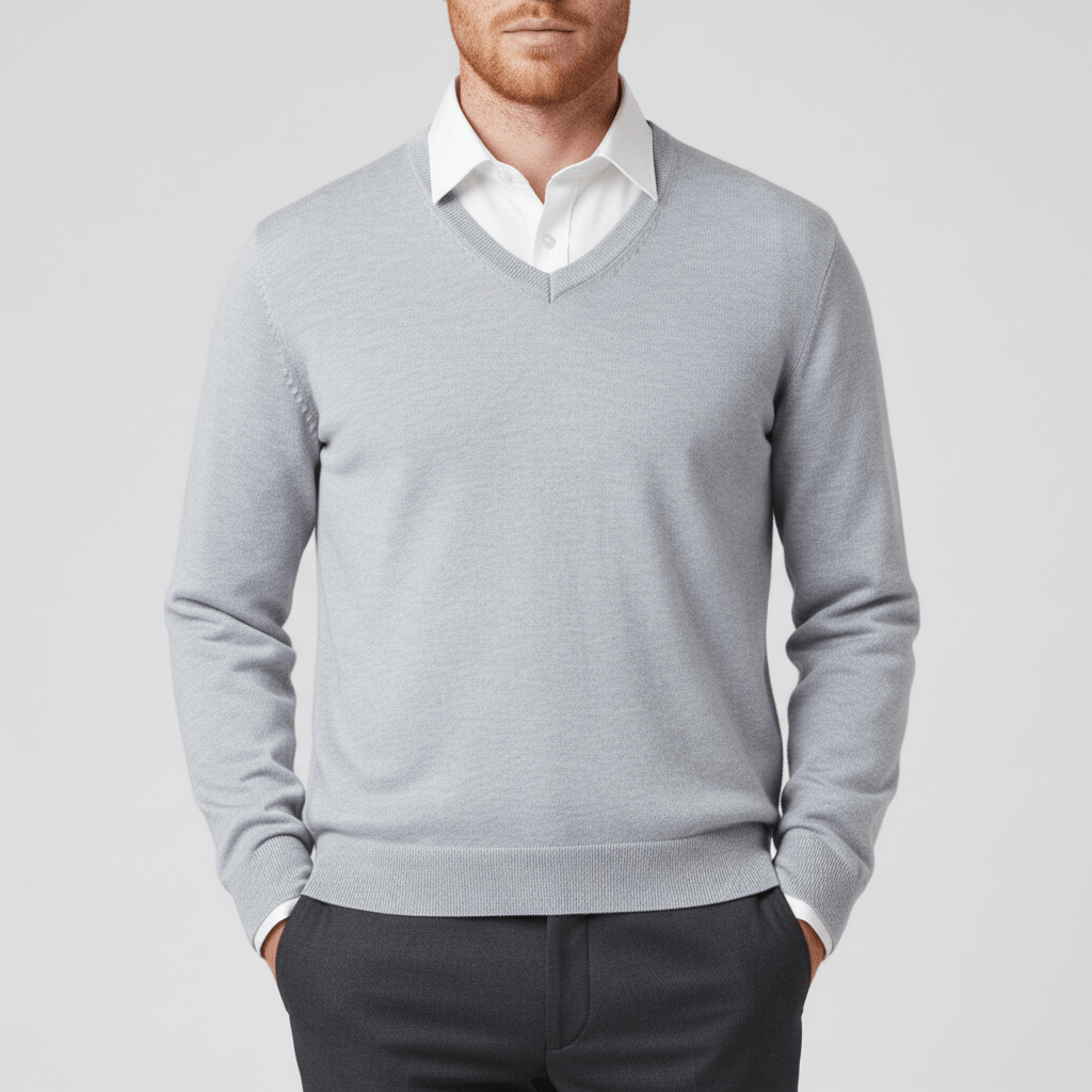 Stilren slim-fit v-ringad herrtröja, en klassiker för varje garderob.