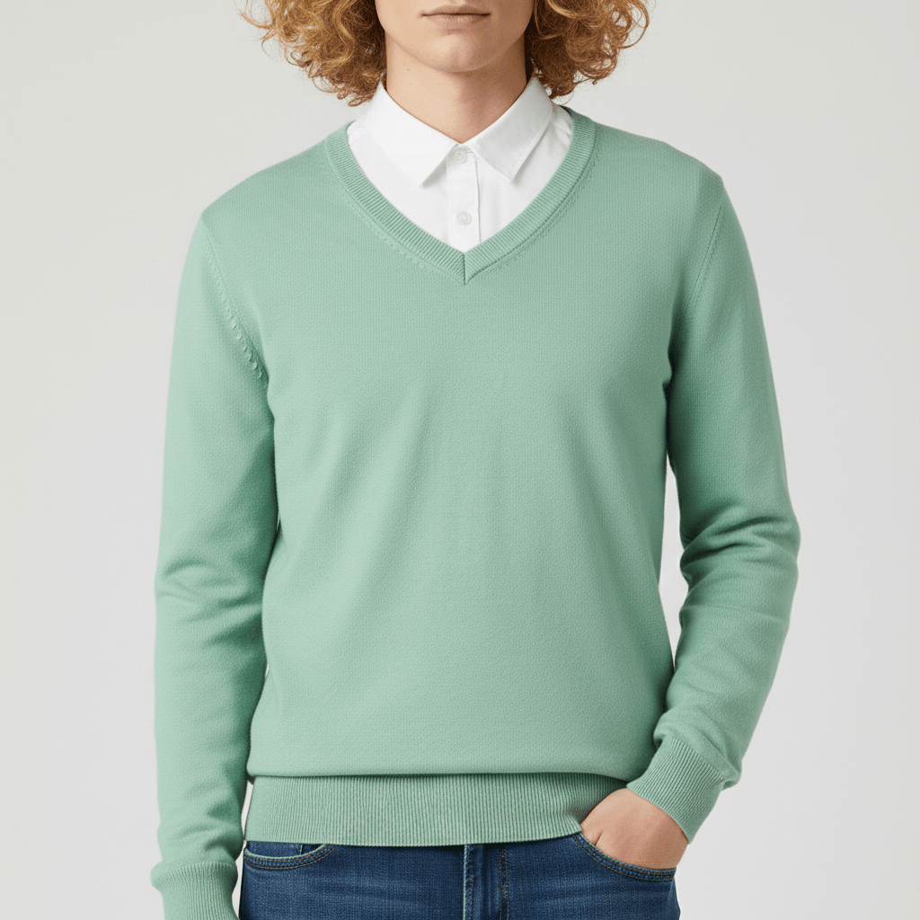 Kontor redo: V-ringad slim-fit herrtröja, stickad för stil och bekvämlighet.
