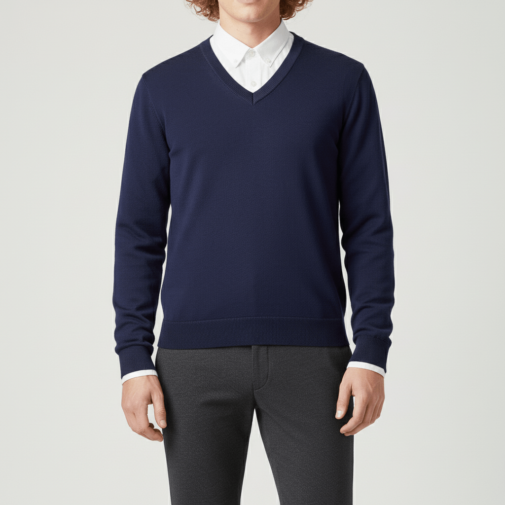 Samuel slim-fit herrtröja, v-ringad för en elegant och modern känsla.