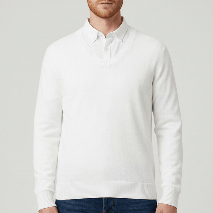 Herr slim-fit v-ringad tröja, stickad kvalitet för en tidlös och elegant look.