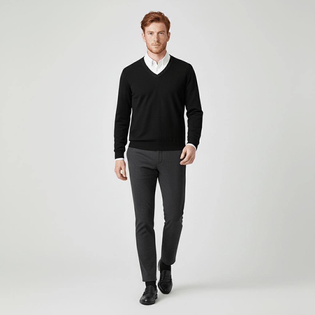 Elegant stickad herrtröja Samuel, slim-fit och v-ringad design.