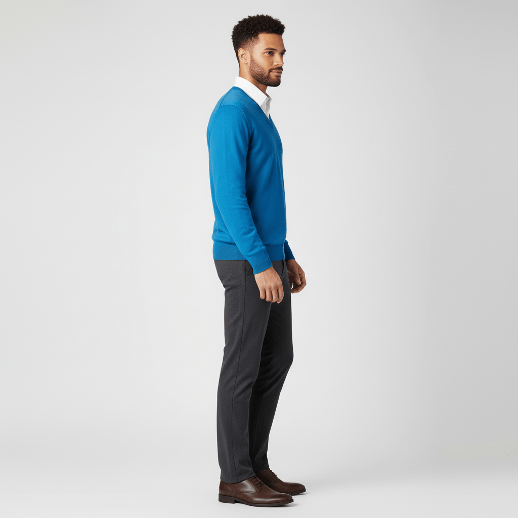 Mjuk slim-fit v-ringad tröja för män, bekväm och stilren i vardagen.