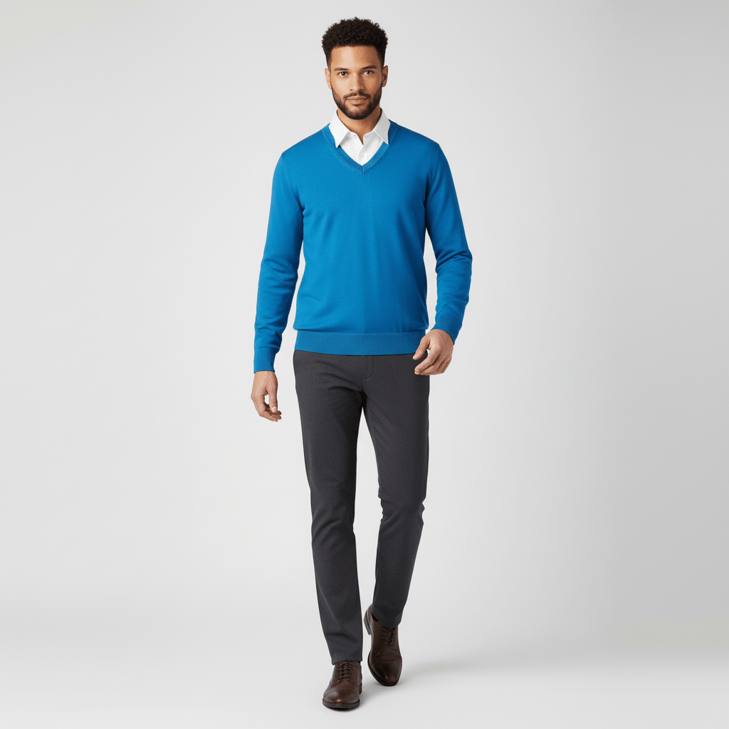 Herrtröja med v-ringning, slim-fit passform för en modern kontorslook.