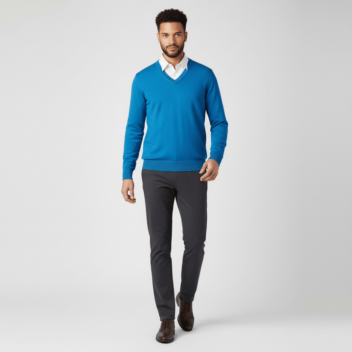 Herrtröja med v-ringning, slim-fit passform för en modern kontorslook.