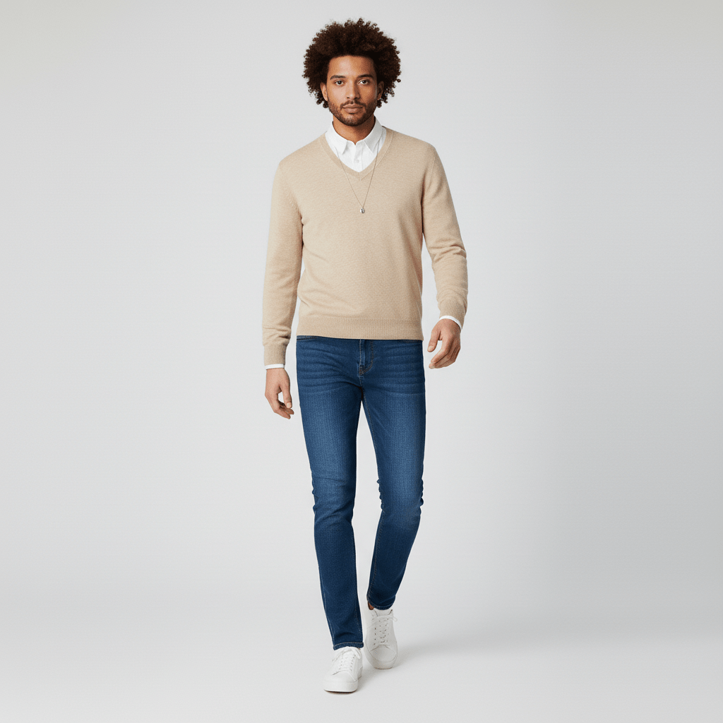 V-ringad herrtröja slim-fit, idealisk för både kontor och lediga dagar.