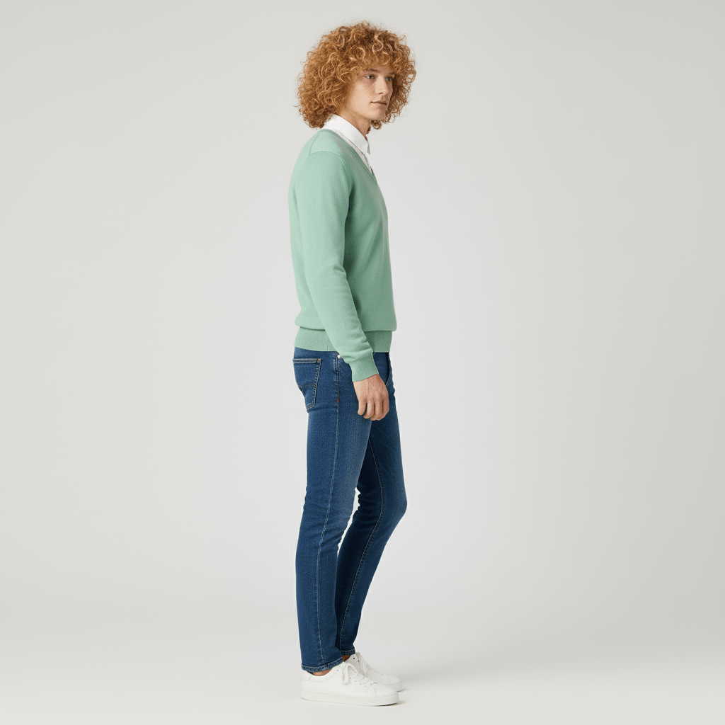 Elegant slim-fit v-ringad herrtröja, perfekt för en sofistikerad look.