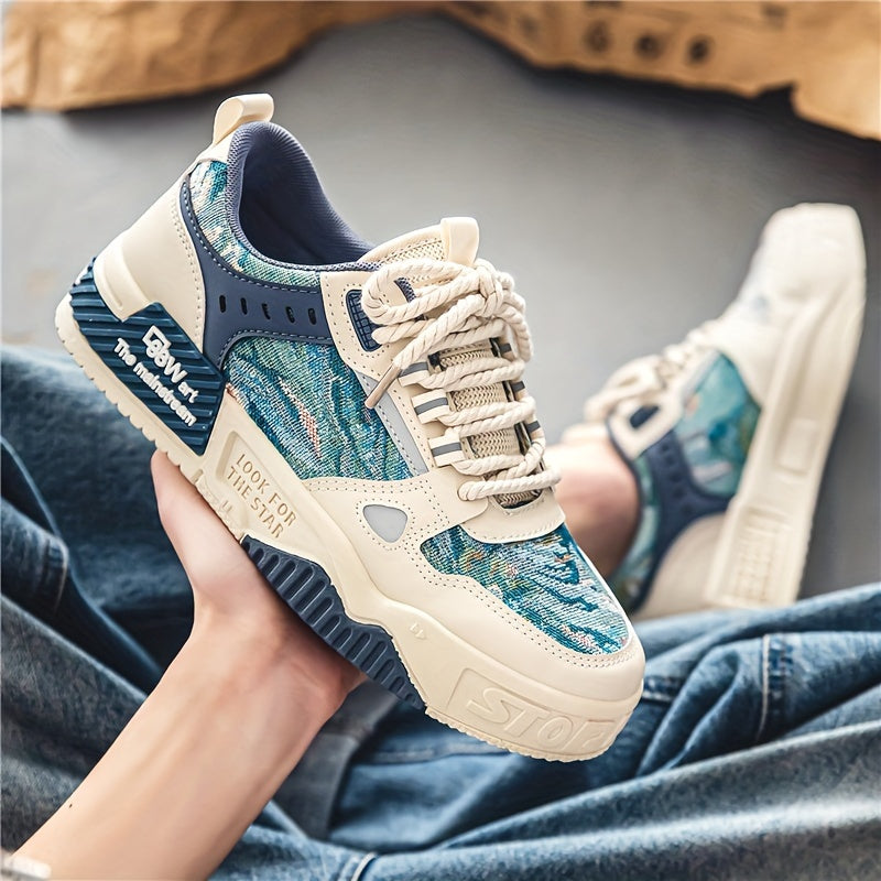 Manliga sneakers med unikt grafiskt mönster, mångsidiga casual skor för män
