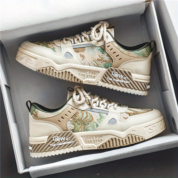 Herr sneakers för vår och höst, bekväma och trendiga med grafisk design