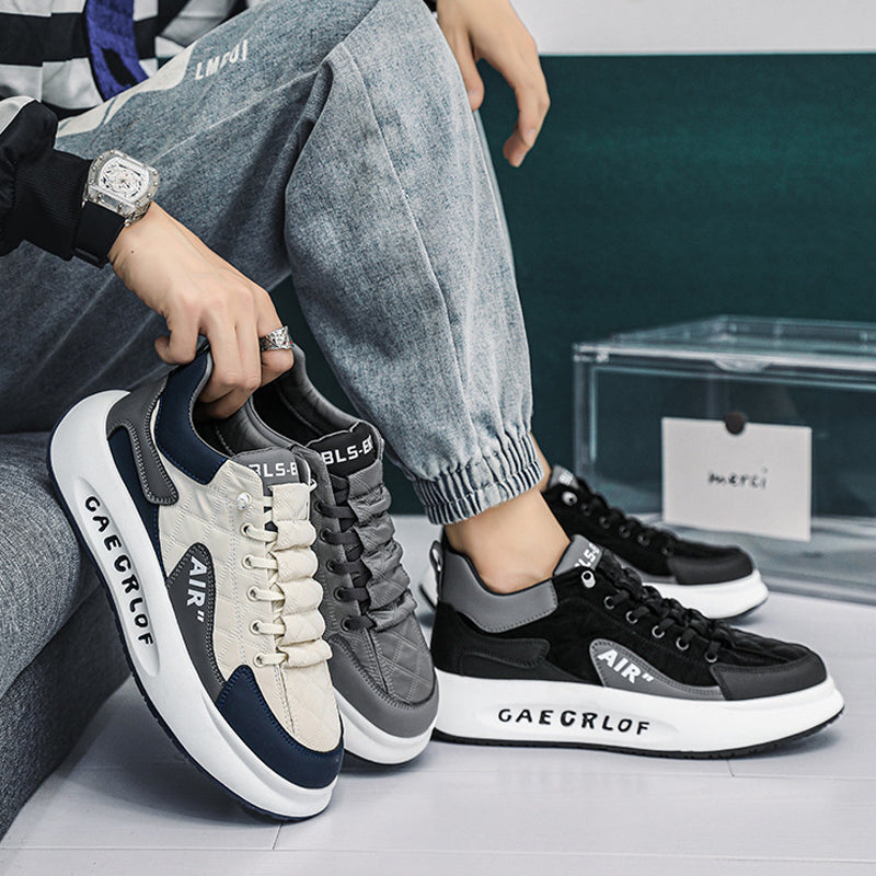 "Herr Sneakers i duntyg med tjock sula, elegant design, slitstark och bekväm, perfekt för sport och vardag."