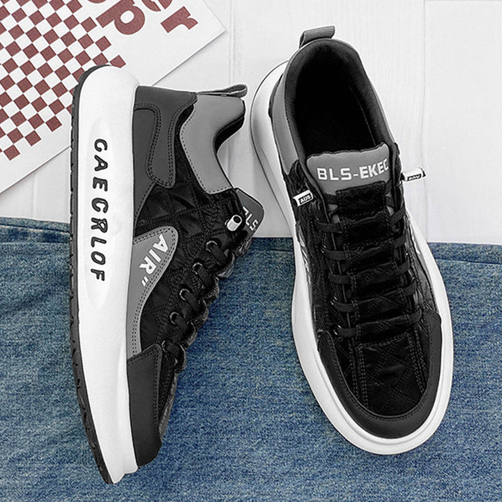 "Herr Sneakers i duntyg med tjock sula, elegant design, slitstark och bekväm, perfekt för sport och vardag."