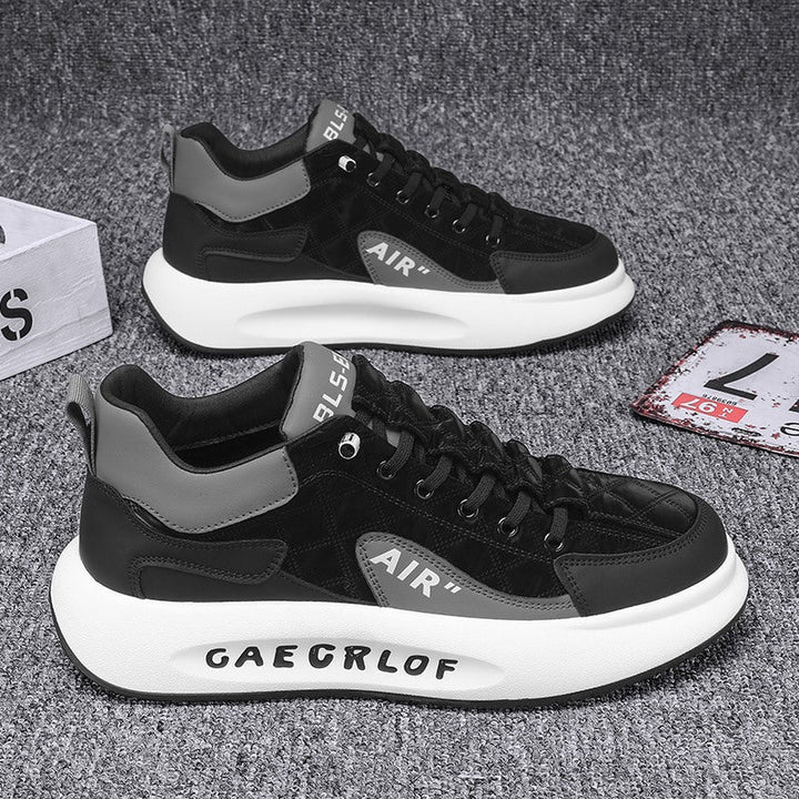 "Herr Sneakers i duntyg med tjock sula, elegant design, slitstark och bekväm, perfekt för sport och vardag."