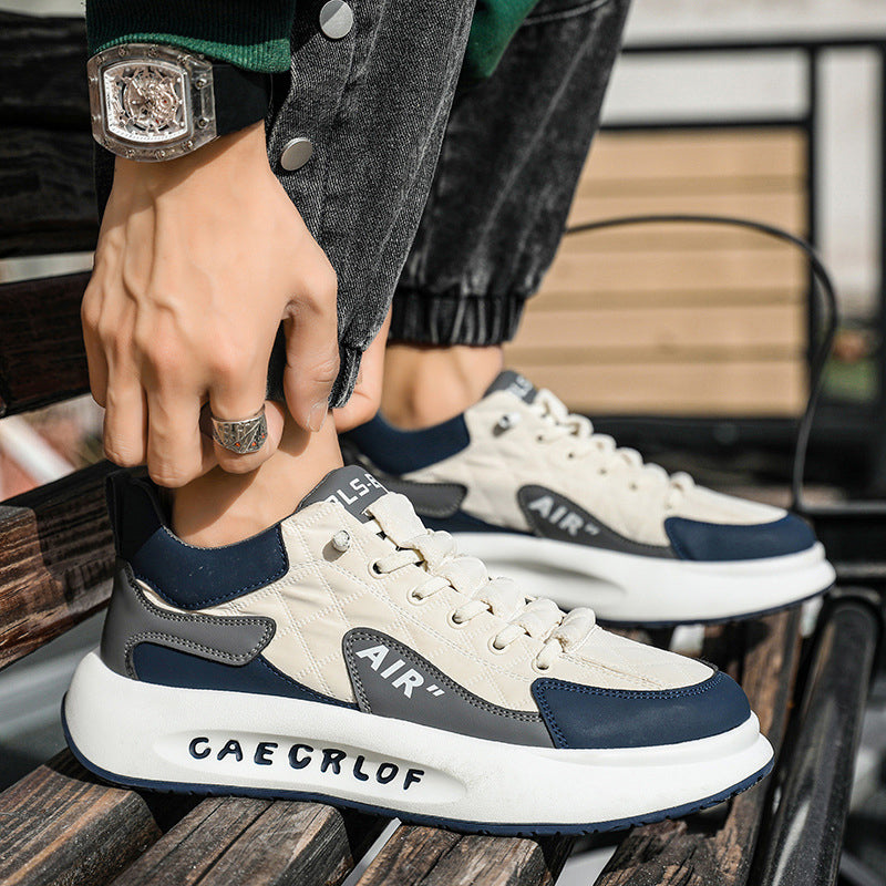 "Herr Sneakers i duntyg med tjock sula, elegant design, slitstark och bekväm, perfekt för sport och vardag."