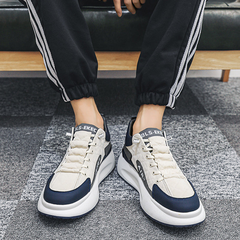 "Herr Sneakers i duntyg med tjock sula, elegant design, slitstark och bekväm, perfekt för sport och vardag."