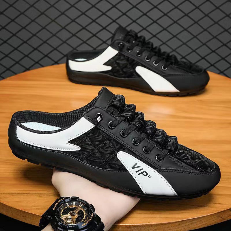 "Herr sneakers i syntetskinn med öppen häl, rund tå och slip-on design, perfekta för vardaglig användning."