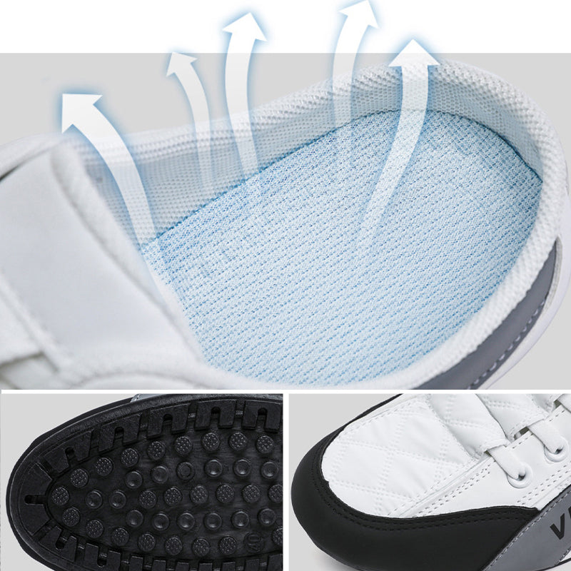 "Herr sneakers i syntetskinn med öppen häl, rund tå och slip-on design, perfekta för vardaglig användning."