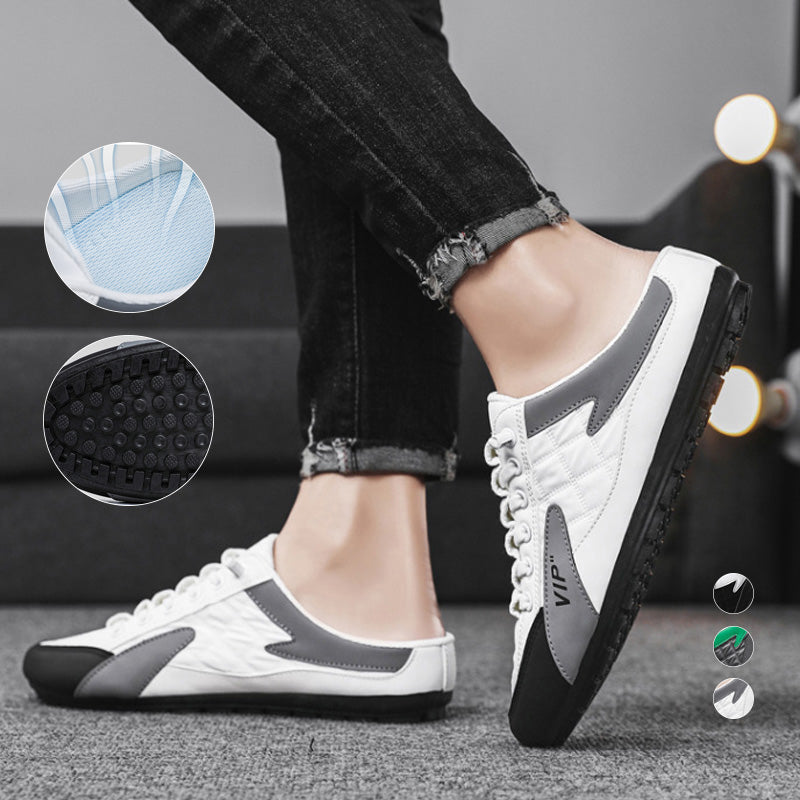 "Herr sportiga slip-on skor i ventilerande mesh med rund tå och platt häl, erbjuder stil och bekvämlighet."