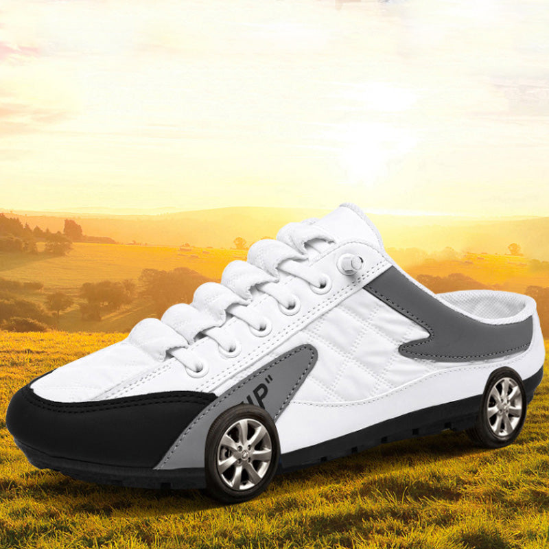 "Herr sportiga slip-on skor i ventilerande mesh med rund tå och platt häl, erbjuder stil och bekvämlighet."