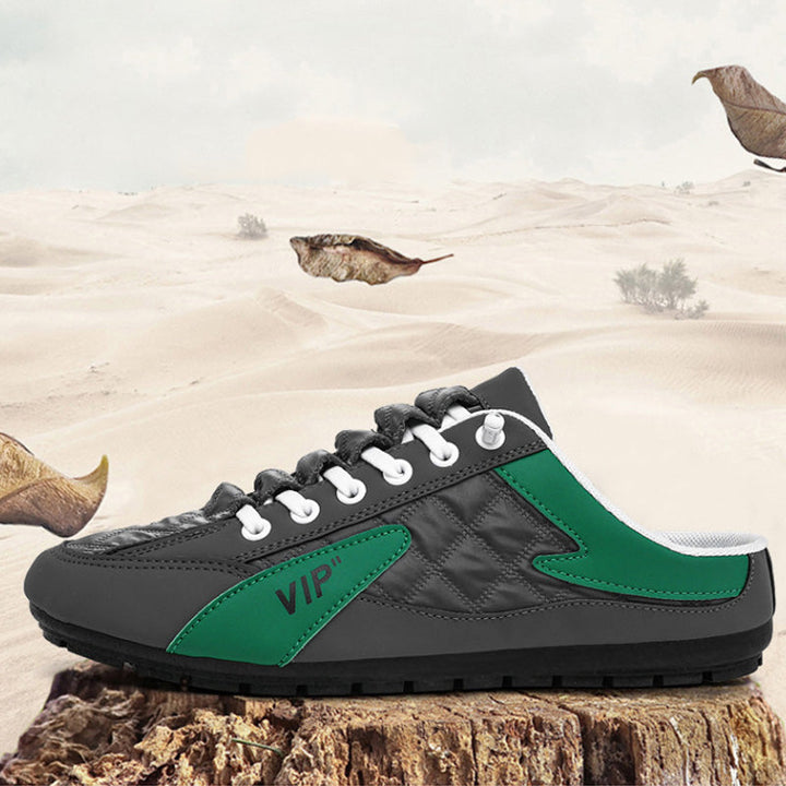"Herr sportiga slip-on skor i ventilerande mesh med rund tå och platt häl, erbjuder stil och bekvämlighet."
