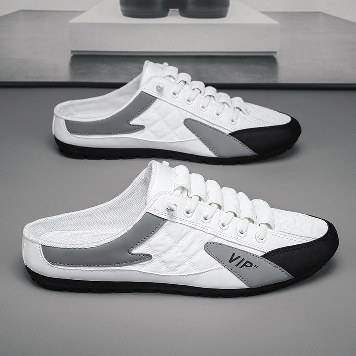 "Herr sportiga slip-on skor i ventilerande mesh med rund tå och platt häl, erbjuder stil och bekvämlighet."