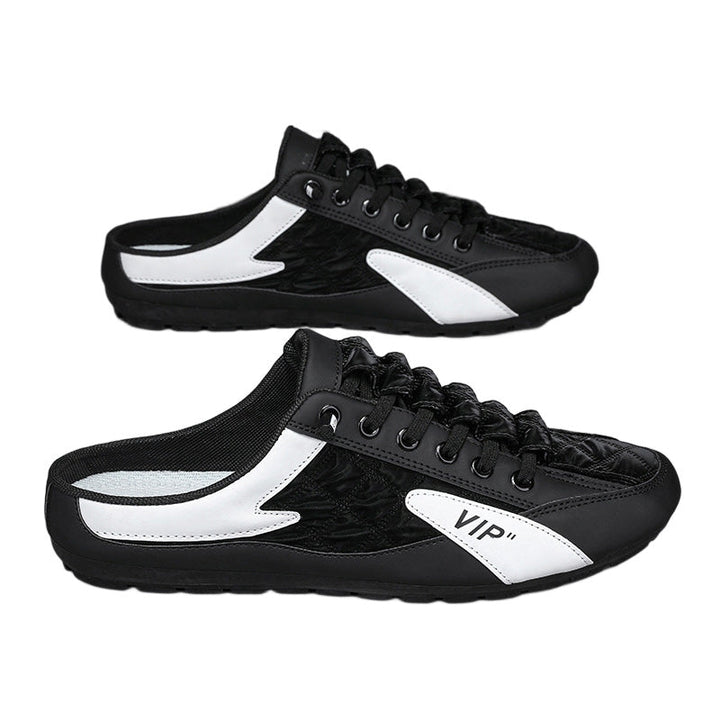 "Herr sportiga slip-on skor i ventilerande mesh med rund tå och platt häl, erbjuder stil och bekvämlighet."