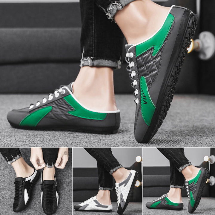 "Herr sportiga slip-on skor i ventilerande mesh med rund tå och platt häl, erbjuder stil och bekvämlighet."
